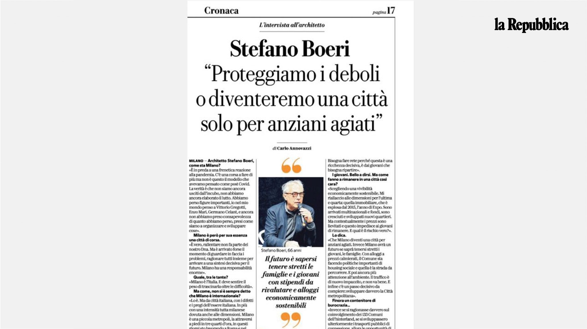 Intervista di Stefano Boeri su La Repubblica