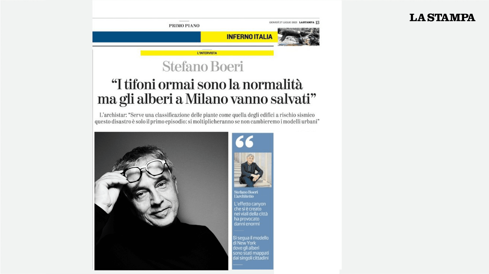 Intervista a Stefano Boeri su La Stampa